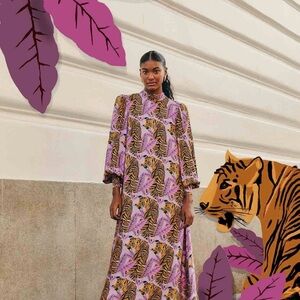 FARM Rio Purple and Yellow Tiger Print Midi Dress